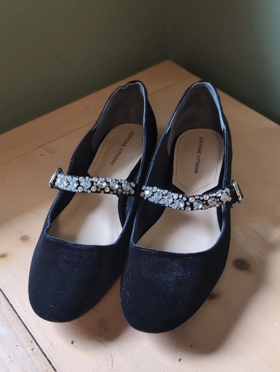 Adrienne Vittadini Shoes - Adrienne Vittadini Aronni Black Velvet Crystal-Embellished Mary Jane Flats